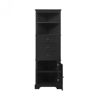 Corner Accent Cabinet with Drawers and Door, Black Manufactured Wood