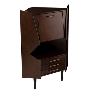 Corner Bar Cabinet, Solid Birch and Engineered Wood, Dark Tobacco