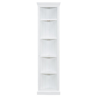 Corner Bookcase, 5 Tiers, White Solid Wood and MDF with LED Lighting