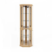 Corner Curio Cabinet with Glass Doors, MDF, Light Oak