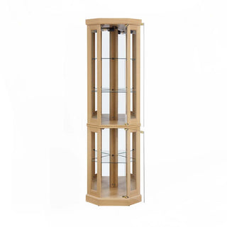 Corner Curio Cabinet with Glass Doors, MDF, Light Oak
