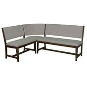 Corner Dining Bench Set, 3 Pieces, Off-White Fabric with Brown Wood Frame