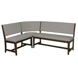 Corner Dining Bench Set, 3 Pieces, Off-White Fabric with Brown Wood Frame