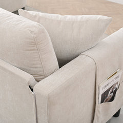Corner Sectional Sofa with Ottoman, 4-Seat, Beige Polyester, Black Legs