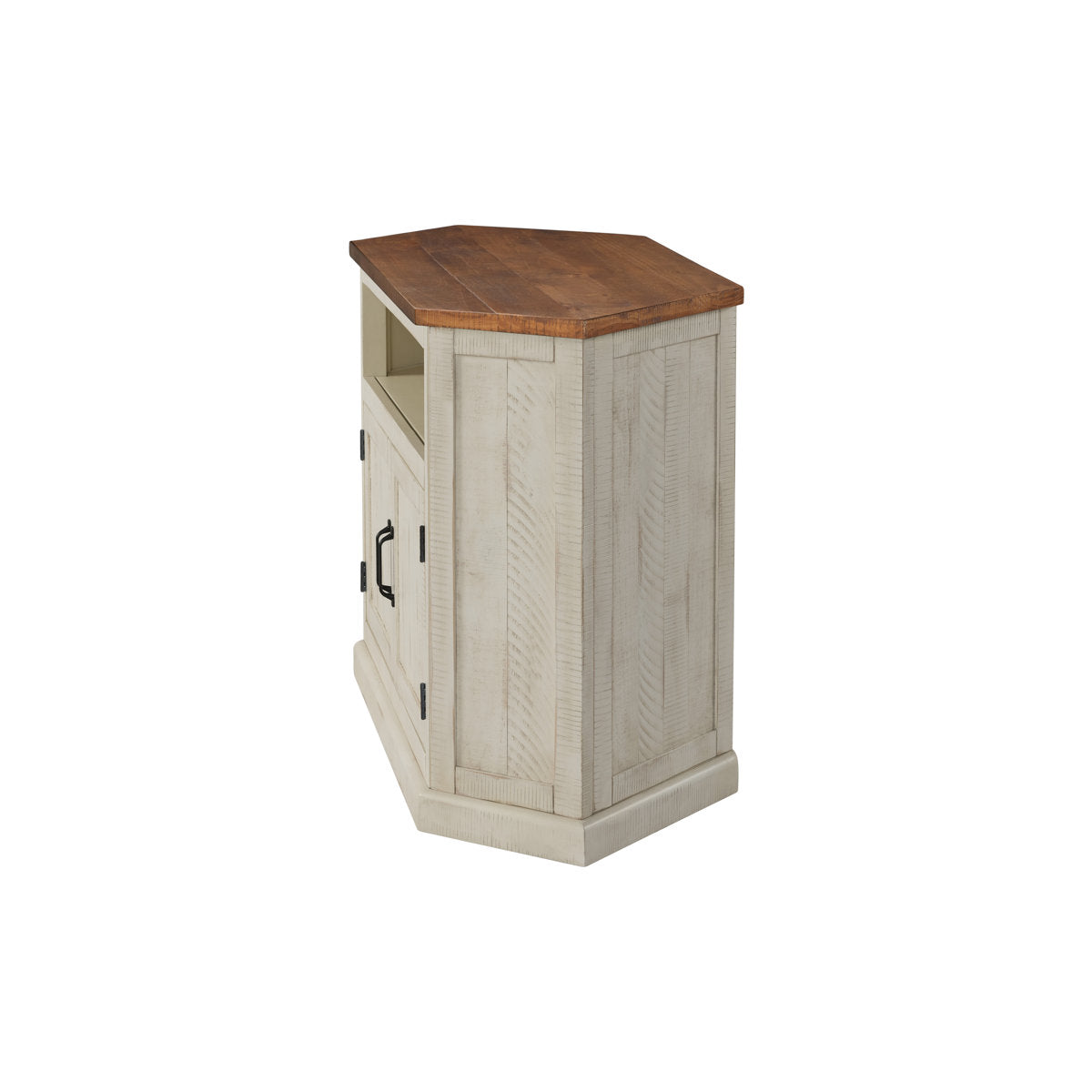 Corner TV Stand, Solid Pine in Antique White/Honey Tobacco