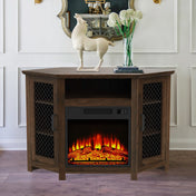 Corner TV Stand with Electric Fireplace, Dark Walnut Finish
