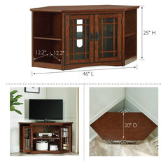 Corner TV Stand with Solid Wood Construction in Oak Finish