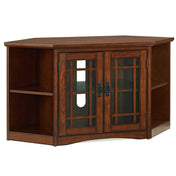 Corner TV Stand with Solid Wood Construction in Oak Finish