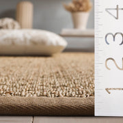 Close up | the bamboo slat and seagrass weave, edge binding and pile depth