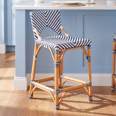Counter Chair, Rattan Weave Frame, Full Back, Footrest