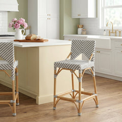 Counter Chair, Rattan Weave Frame, Full Back, Footrest