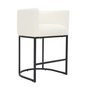 Counter Height Bar Stools, Set of 3, Beige Linen Seat with Black Metal Frame