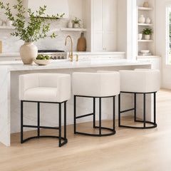 Counter Height Bar Stools, Set of 3, Beige Linen Seat with Black Metal Frame
