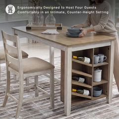 Counter-Height Dining Table, 60 in, Brown Top with White Base