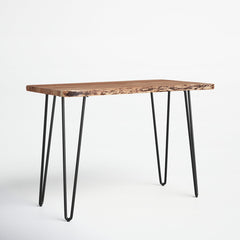 Counter Height Dining Table, Light Brown Acacia Top with Black Iron Legs