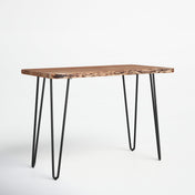 Counter Height Dining Table, Light Brown Acacia Top with Black Iron Legs