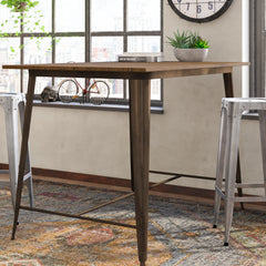 Counter-Height Dining Table, Seats 6, Solid Wood with Steel Base