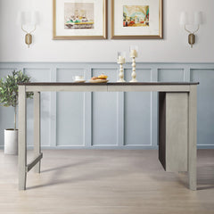 Counter-Height Dining Table with Storage Shelves in Antique Gray and Taupe