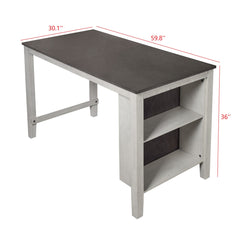 Counter-Height Dining Table with Storage Shelves in Antique Gray and Taupe