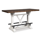 Counter Height Dining Table with Trestle Base in Distressed Brown and White