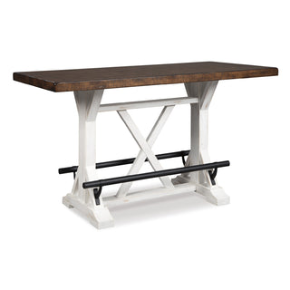 Counter Height Dining Table with Trestle Base in Distressed Brown and White