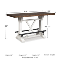 Counter Height Dining Table with Trestle Base in Distressed Brown and White