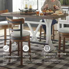Counter Height Dining Table with Trestle Base in Distressed Brown and White