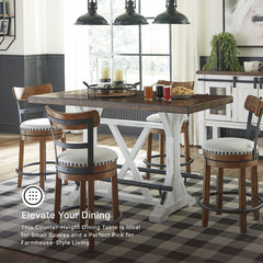 Counter Height Dining Table with Trestle Base in Distressed Brown and White