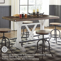 Counter Height Dining Table with Trestle Base in Distressed Brown and White