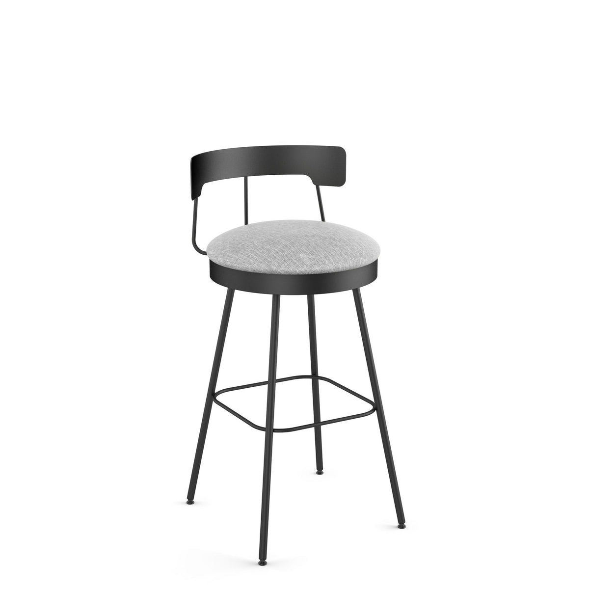 Counter Stool, 26.25 in Seat Height, Black with Gray White Polyester Seat