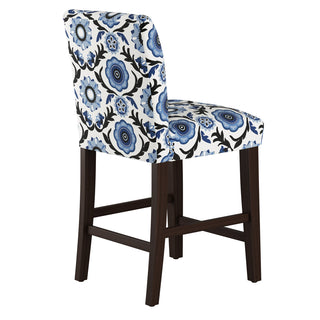 Counter Stool, 26 in Seat Height, Tulum Blue Cotton Seat with Espresso Legs