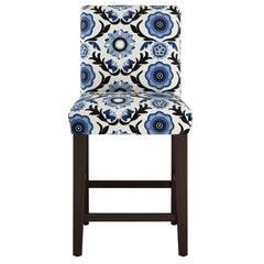Counter Stool, 26 in Seat Height, Tulum Blue Cotton Seat with Espresso Legs
