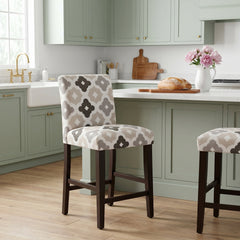 Counter Stool, 26 in Seat Height, Tulum Blue Cotton Seat with Espresso Legs