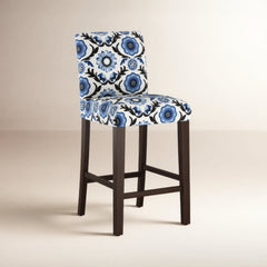 Counter Stool, 26 in Seat Height, Tulum Blue Cotton Seat with Espresso Legs