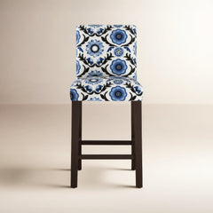 Counter Stool, 26 in Seat Height, Tulum Blue Cotton Seat with Espresso Legs
