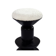Counter Stool, 26 Inch Seat Height, White Boucle Seat, Black Mango Wood Base