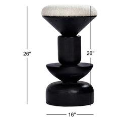 Counter Stool, 26 Inch Seat Height, White Boucle Seat, Black Mango Wood Base