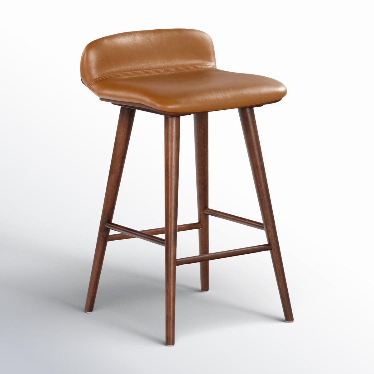 Counter Stool, 28 in Seat Height, Brown Upholstered Seat with Walnut Base