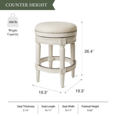 Counter Stool, Backless Swivel, Rubberwood Frame with Cream Fabric Seat