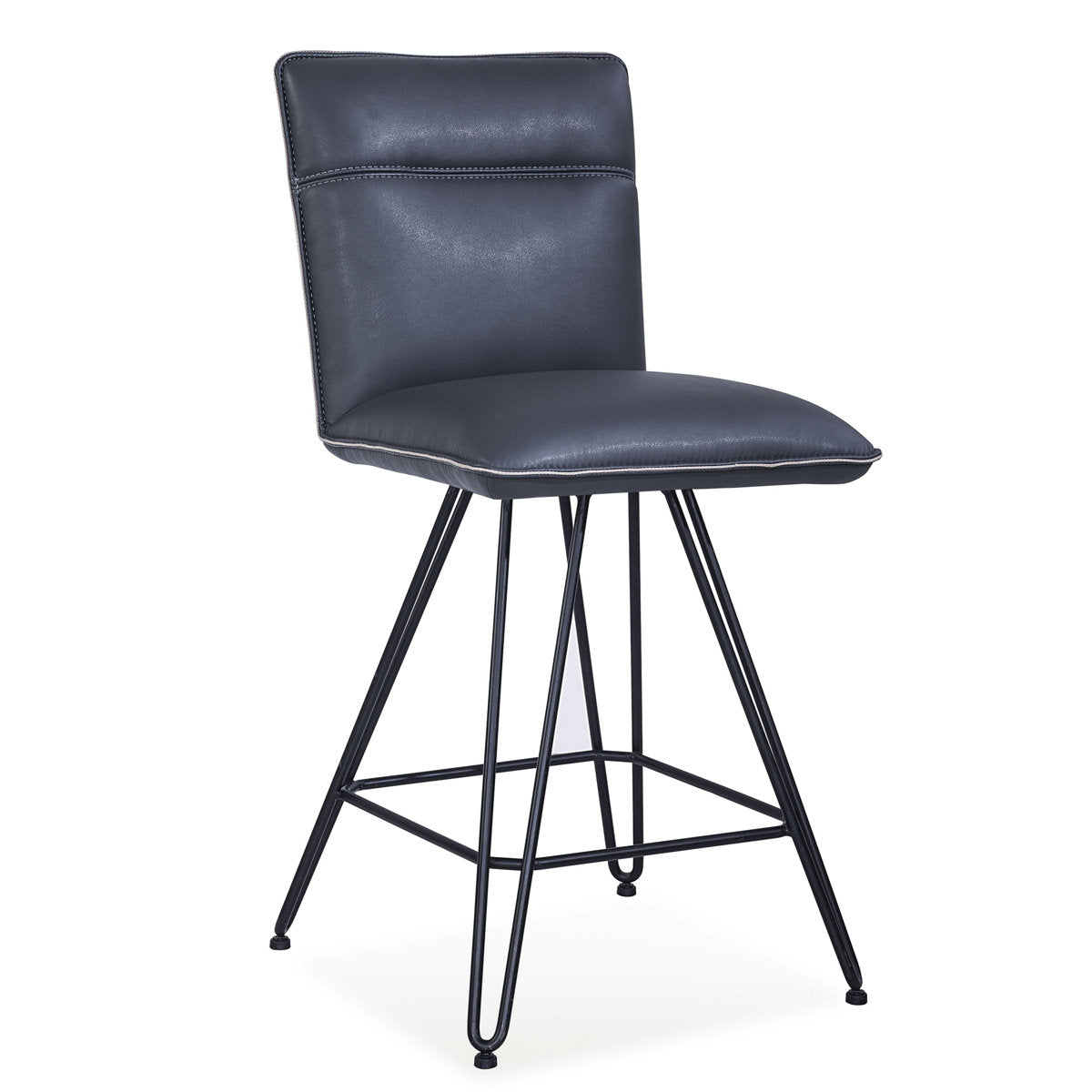 Counter Stool, Cobalt Faux Leather, Black Steel Hairpin Legs, 24-Inch Seat Height