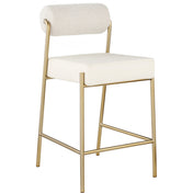 Counter Stool, Cream Boucle Fabric Back with Brushed Brass Iron Frame