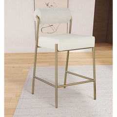 Counter Stool, Cream Boucle Fabric Back with Brushed Brass Iron Frame