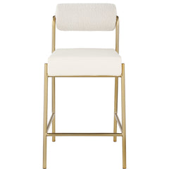 Counter Stool, Cream Boucle Fabric Back with Brushed Brass Iron Frame