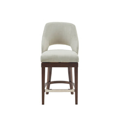Counter Stool, Cream Polyester Blend Upholstery, Solid Wood Frame, Swivel