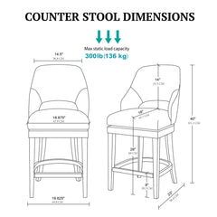 Counter Stool, Cream Polyester Blend Upholstery, Solid Wood Frame, Swivel