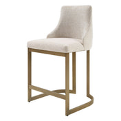 Counter Stool, Cream Polyester Upholstery, Antique Gold Metal Sled Base