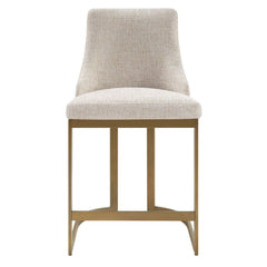 Counter Stool, Cream Polyester Upholstery, Antique Gold Metal Sled Base