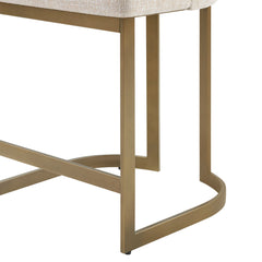 Counter Stool, Cream Polyester Upholstery, Antique Gold Metal Sled Base