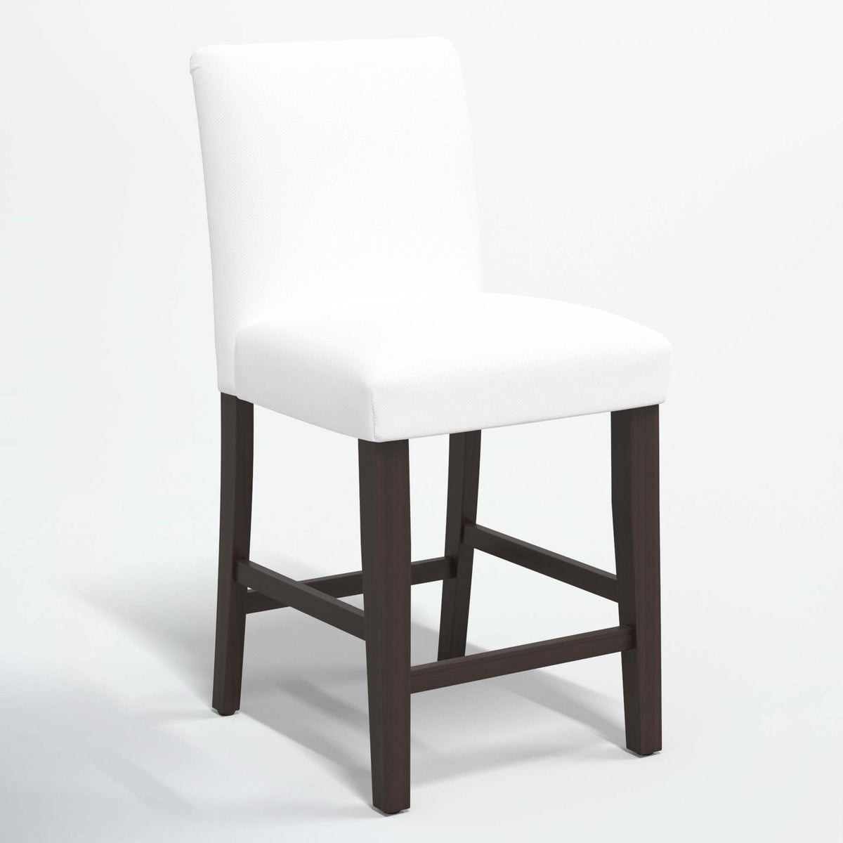 Counter Stool in White Performance Twill with Black Wood Legs, 26 in Seat Height