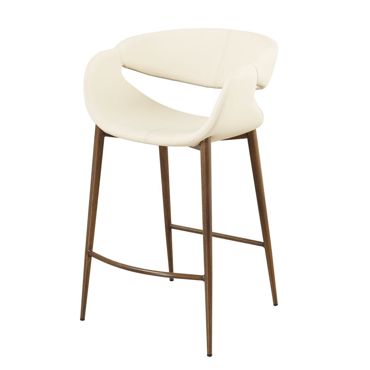 Counter Stool, Iron Frame, Upholstered Foam Seat, Cream and Brown